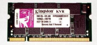 512 MB DDR-RAM 200-pin SO-DIMM PC-2700S Kingston KVR333X64SC25/512   9905195