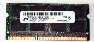 4 GB DDR3-RAM 204-pin SODIMM 2Rx8 PC3-10600S  Micron MT16JSF51264HZ-1G4D1
