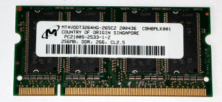 256 MB DDR RAM PC-2100S Laptop-Memory 266 MHz Micron MT4VDDT3264HG-265C2