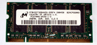256 MB DDR RAM PC-2700S Laptop-Memory 333 MHz Micron MT8VDDT3264HDG-335F4
