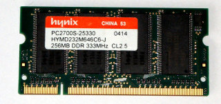 256 MB DDR-RAM PC-2700S (200-pin SODIMM 333 MHz Hynix HYMD232M646C6-J