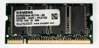 256 MB DDR RAM 200-pin SO-DIMM PC-2700S  Siemens SDN03264A1B21IN-60