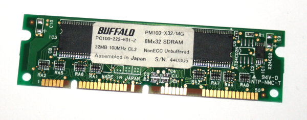 32 MB RAM 100-pin DIMM SD-RAM PC-100 non-ECC CL2  Buffalo PM100-X32/MG
