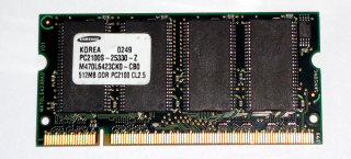 512 MB DDR-RAM 200-pin SO-DIMM  PC-2100S CL2.5   Samsung M470L6423CK0-CB0
