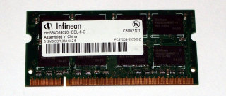 512 MB DDR RAM 200-pin SO-DIMM PC-2700S 333 MHz  Infineon HYS64D64020HBDL-6-C