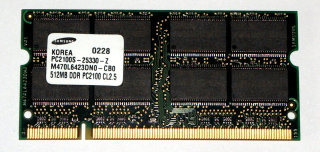 512 MB DDR-RAM 200-pin SODIMM PC-2100S  16-Chip  Samsung M470L6423DN0-CB0
