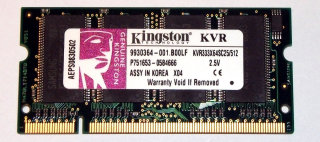 512 MB DDR-RAM 200-pin SO-DIMM PC-2700S Kingston KVR333X64SC25/512   9930364