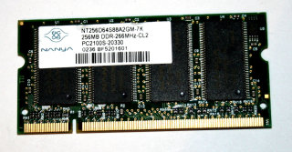 256 MB DDR RAM 200-pin SO-DIMM PC-2100S Laptop-Memory  Nanya NT256D64SH88A2GM-7K