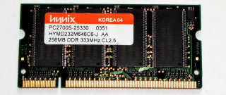 256 MB DDR-RAM 200-pin SO-DIMM PC-2700S  Hynix HYMD232M646C6-J AA