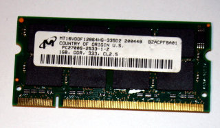 1 GB DDR RAM 200-pin SO-DIMM PC-2700S   Micron MT16VDDF12864HG-335D2