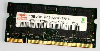 1 GB DDR2 RAM 200-pin SO-DIMM 2Rx8 PC2-5300S   Hynix HYMP512S64CP8-Y5 AB-C
