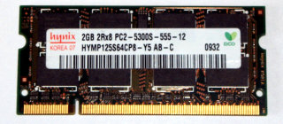 2 GB DDR2 RAM 200-pin SO-DIMM 2Rx8 PC2-5300S  Hynix HYMP125S64CP8-Y5 AB-C