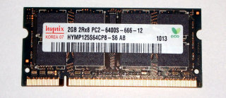 2 GB DDR2 RAM 200-pin SO-DIMM 2Rx8 PC2-6400S   Hynix HYMP125S64CP8-S6 AB