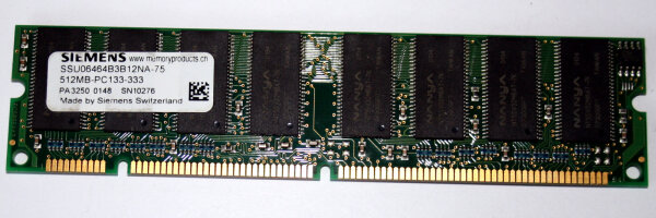 512 MB SD-RAM 168-pin PC-133U non-ECC CL3  Siemens SSU06464B3B12NA-75