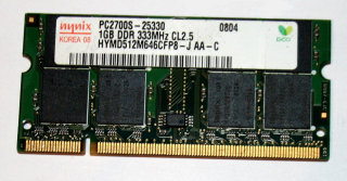 1 GB DDR-RAM 200-pin SO-DIMM PC-2700S  CL2.5  Hynix HYMD512M646CFP8-J AA-C