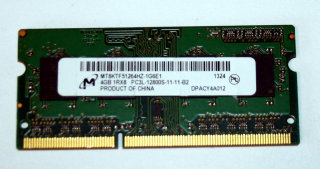 4 GB DDR3-RAM 204-pin SO-DIMM 1Rx8 PC3L-12800S  Micron MT8KTF51264HZ-1G6E1