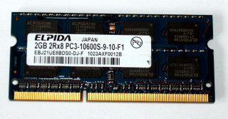 2 GB DDR3-RAM 204-pin SO-DIMM 2Rx8 PC3-10600S  Elpida EBJ21UE8BDS0-DJ-F