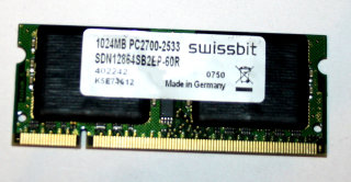 1 GB DDR RAM PC-2700S Laptop-Memory Swissbit SDN12864SB2EP-60R