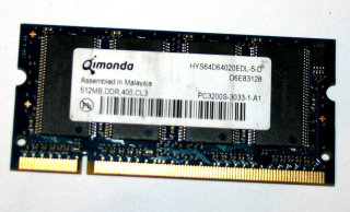 512 MB DDR-RAM PC-3200S CL3 Laptop-Memory  Qimonda HYS64D64020EDL-5-D