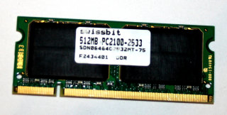 512 MB DDR RAM 200-pin SO-DIMM PC-2100S  Swissbit SDN0646402B32MT-75