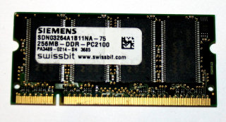 256 MB DDR-RAM 200-pin PC-2100S Laptop-Memory Siemens SDN03264A1B11NA-75