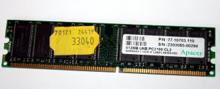 512 MB DDR-RAM 184-pin PC-2100U non-ECC  Apacer P/N:77.10703.110