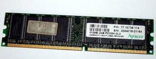 512 MB DDR-RAM PC-3200U non-ECC CL3 Desktop-Memory  Apacer P/N:77.10736.114
