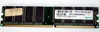 512 MB DDR-RAM PC-3200U non-ECC CL2.5 Desktop-Memory  Apacer P/N:77.G0739.9CG