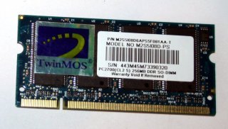 256 MB DDR-RAM 200-pin SO-DIMM PC-2700S Laptop-Memory TwinMOS M2S5I08D-PS