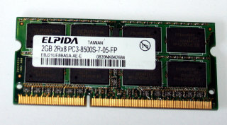 2 GB DDR3-RAM 2Rx8 PC3-8500S Laptop-Memory  Elpida EBJ21UE8BASA-AE-E