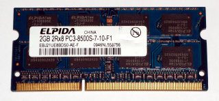 2 GB DDR3-RAM 204-pin SO-DIMM 2Rx8 PC3-8500S  Elpida EBJ21UE8BDS0-AE-F