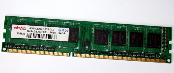 4 GB DDR3 RAM PC3-10600U CL9 nonECC takeMS TMS4GB364F081-139EM