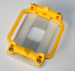 Retention-Modul / CPU-Cooler-Holder for AMD-Mainboards with Socket AM2/AM3/FM1/FM2 (yellow with Metal-Backplate, screwed)