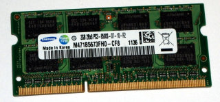 2 GB DDR3 RAM 204-pin SO-DIMM 2Rx8 PC3-8500S  Samsung M471B5673FH0-CF8