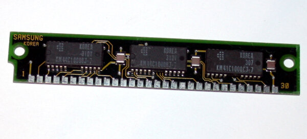 1 MB Simm Memory 30-pin 1Mx9 Parity 70 ns 3-Chip Samsung KMM591000BN-7