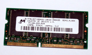 128 MB SO-DIMM PC-100 CL2 SD-RAM Laptop-Memory  Micron MT8LSDT1664HG-10EG3