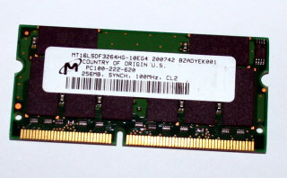 256 MB SO-DIMM 144-pin PC-100 CL2 SD-RAM Laptop-Memory  Micron MT16LSDF3264HG-10EG4