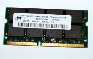 256 MB SO-DIMM PC-100 CL2 SD-RAM 144-pin Laptop-Memory  Micron MT16LSDF3264HG-10EB2