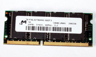 64 MB SO-DIMM PC-66 CL2 SD-RAM Laptop-Memory Micron MT8LSDT864HG-662F3