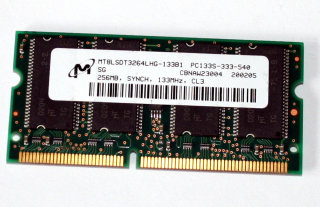 256 MB 144-pin SO-DIMM PC-133 CL3 SD-RAM  Micron MT8LSDT3264LHG-133B1