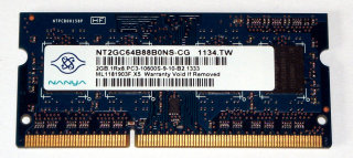 2 GB DDR3-RAM 204-pin SO-DIMM 1Rx8 PC3-10600S  Nanya NT2GC64B88B0NS-CG