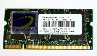 256 MB DDR-RAM 200-pin SO-DIMM PC-2100S  TwinMOS M2G3I08D-TT