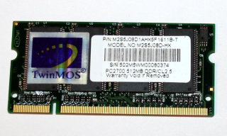 512 MB DDR-RAM PC-2700S 200-pin Laptop-Memory TwinMOS M2S5J08D-HX