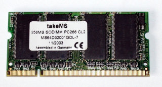 256 MB DDR-RAM PC-2100S 200-pin SO-DIMM Laptop-Memory  takeMS MS64D32001GDL-7