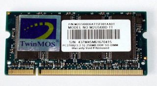 256 MB DDR-RAM 200-pin SO-DIMM PC-2700S Laptop-Memory TwinMOS M2G5I08D-TT