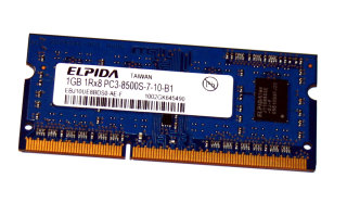 1 GB DDR3-RAM 1Rx8 SO-DIMM PC3-8500S  Elpida EBJ10UE8BDS0-AE-F