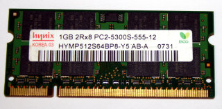 1 GB DDR2 RAM 200-pin SO-DIMM 2Rx8 PC2-5300S   Hynix HYMP512S64BP8-Y5 AB-A