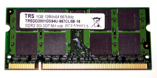 1 GB DDR2 RAM PC2-5300S Laptop-Memory  TRS TRSDD2001GS64U-667CL5B-16