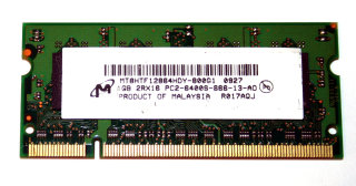 1 GB DDR2-RAM 2Rx16 PC2-6400S Laptop-Memory Micron MT8HTF12864HDY-800G1