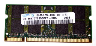 1 GB DDR2 RAM 2Rx8 PC2-4200S Laptop-Memory Samsung M470T2953CZP-CD5